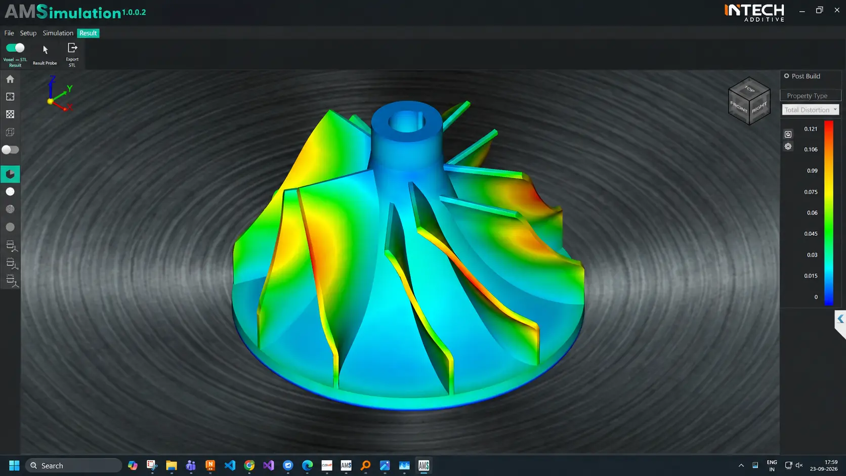 Predicted distortion on an impeller in AM Simulation